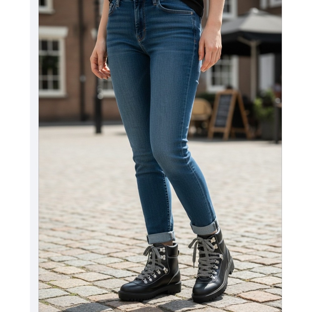 J.Crew Womens 6 New Black Leather Hiker Boots Winter Outdoor Preppy - Broken Box
